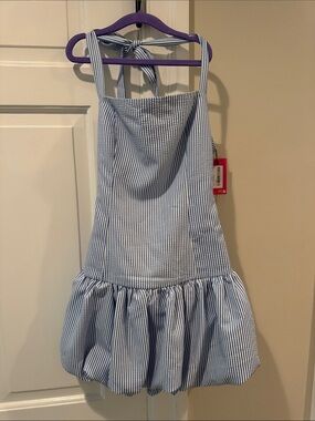 Edikted Blue and White Striped Halter Sundress